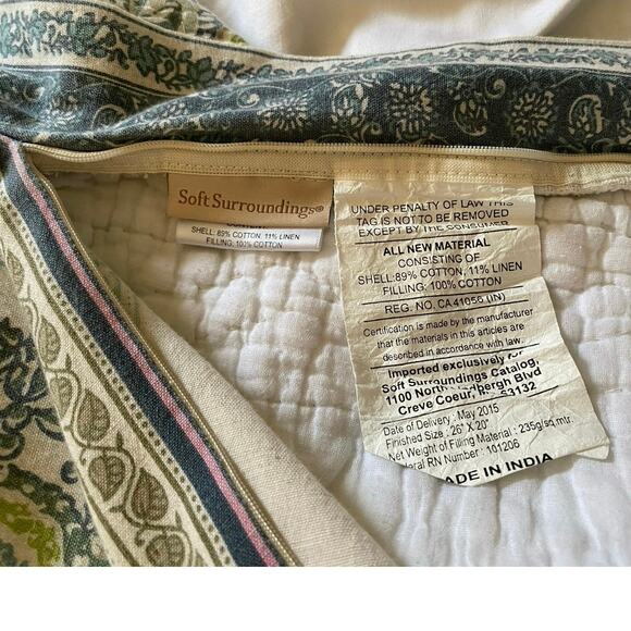 Soft Surroundings Blue White paisley pillow shams set zip close cotton linen - Picture 6 of 10